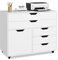 COSTWAY Rollcontainer mit 5 Schubladen, mobiler Aktenschrank mit Tür, Arbeitsplatte & Rollen, Rollwagen Schubladenschrank modern für Büro Wohnzimmer, 79 x 39 x 65cm