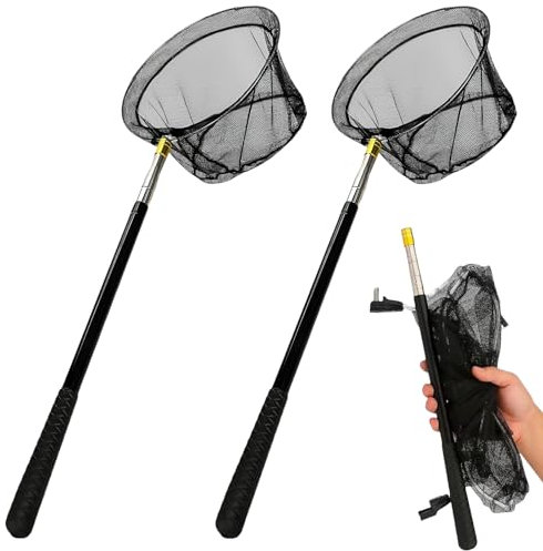 Schmetterlingsnetz Fischerkescher, 2 Stück Unterfangkescher Angelkescher, Kescher Angeln, Teleskopierbar Fischkescher, Ausziehbar von 40.5 bis 151.5cm für Garten Pool Outdoor Gartenaktivitäten