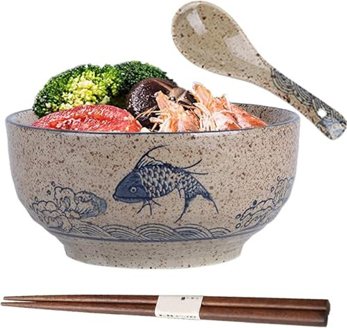 Ramen Bowl,Juego de tazón de ramen,Cuenco japonés de cerámica,Ramen Bowl con cuchara Palillos,Ramen Bowl,Tazones de sopa de porcelana,Ensaladeras