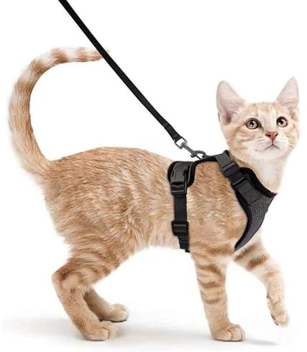 Cat Harness and Lead Set, Escape Proof Kitten Harness with Leash, Metal Ring, Lightweight Soft, Reflective Adjustable Vest for Small Cat Walking Travel XS, Black