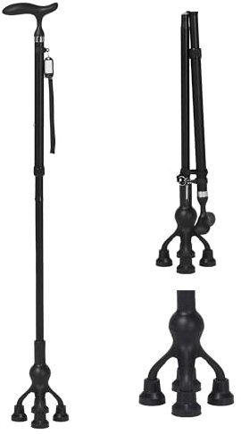 Careboda Bastone pieghevole con altezza regolabile e manico a T, bastone stabile in posa per anziani e adulti, aiuto per la mobilità e l'uso quotidiano (Nero)