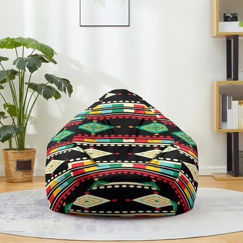 FANSU Bohème-Stil Sitzsack, Sitzsack Ohne Füllung Waschbar Sitzbeutelabdeckung, Textile Aufbewahrung für Kinder Erwachsene (Schwarz Rot,100x120cm)