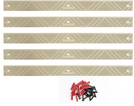 Lot de 5 bandes antidérapantes pour terrasse de 600 mm | Durée de vie de plus de 10 ans | Polypropylène résistant avec fixations | Sécurité extérieure pour les marches et les rampes (Beige)