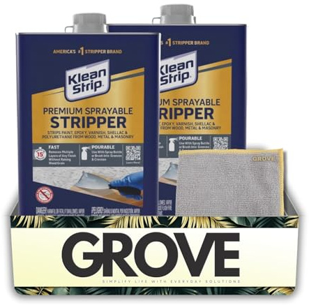Klean-Strip Kwik-Strip Sprayable Fast Paint & Varnish Stripper 1 qt (2-Pack) Bundle with Microfiber Cleaning Cloth – Strips Multiple Layers from Wood, Metal & Masonry – Gift Set (3 Items).
