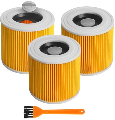 3 Filtros para Aspiradoras, cartuchos de filtro compatibles, filtros de repuesto para Kärcher WD3, WD2, WD1, MV3, MV2, A, K, KNT, NT, SE, VC, sustituye a 6.414-552.0, 6.414-772.0, 6.414-547.0