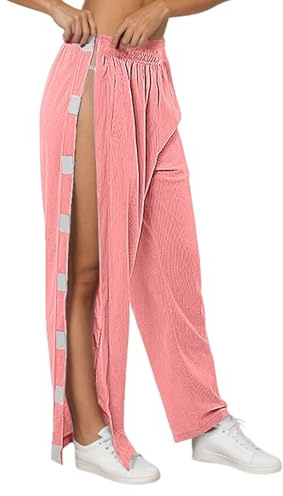 Pantaloni con Bottoni Nascosti Laterali Pantaloni Apertura Laterale Completa Pantaloni Casual Donna con Pieghe Sciolte Gamba Larga e Leggeri Pantaloni in Velluto