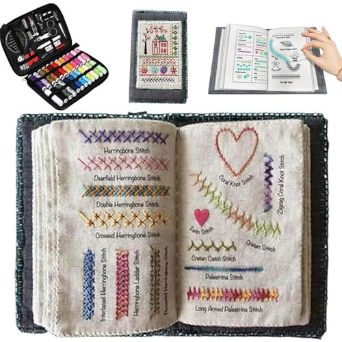 Libros de puntadas de bordado, libros de costura para principiantes, kit de práctica reutilizable, mini kit de costura portátil de viaje, libro de muestras de bordado para adultos principiantes (1)