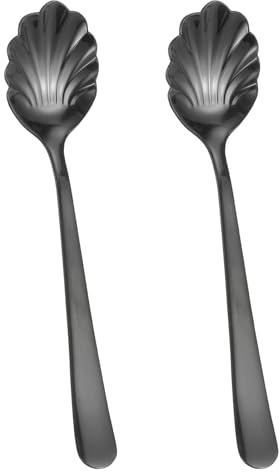 sourcing map 2 cucharas de acero inoxidable, cucharas de azúcar de metal para café, postre, yogur, hogar, bar, color negro