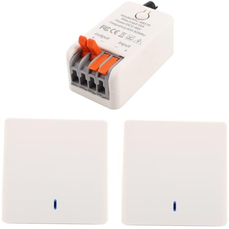 SUYUKUFU interrupteur sans fil, 5V-48V 12V 16A Panneau mural interrupteur va et vient sans fil Avec connecteur electrique 433Mhz radio d'éclairage télécommandé portée (Blanc)
