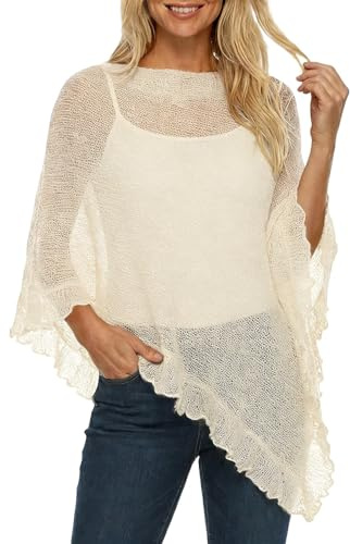 Poncho elegante capa asimétrica envolvente de punto ligero para usar en verano holgado y cómodo