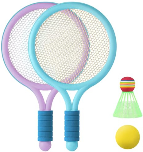 Otbushit Ensemble de Badminton pour Enfants, 4 pièces, Comprend 2 Raquettes et 2 balles, Jouet de Sport Plein air interactif et sûr pour Enfants