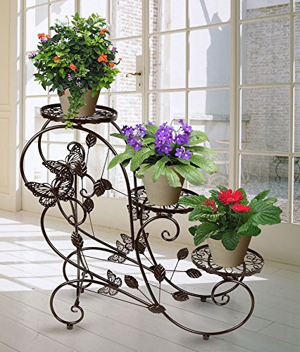 HAHAHA AH Portavasi in Ferro da Interno e per Giardino Esterno Scaletta Portafiori Fioriera Decorativa, per 3 vasi, 75 x 66 x 28cm Marrone