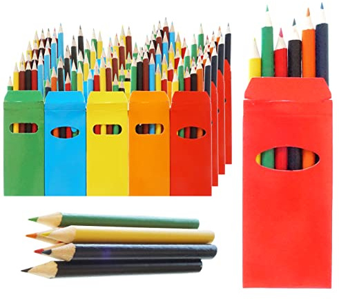 Partituki 25 Sets di Matite Colorate Bambini Ciascuno con 6 Mini Matite. 150 Matite in Totale. Ideale per Bomboniere, Scolastiche e Regalini Fine Festa Compleanno