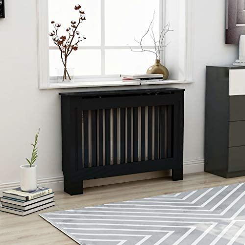 SKM Cubierta para radiador negra 112 x 19 x 81 cm de MDF negro