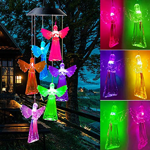 Solar Wind Chime,Wind Chimes Changing Color LED Light Indoor Outdoor Patio Lawn Gardening Gifts Festival Decor for Women Mother Wife Girlfriend Birthday Valentine Gifts (Angel)