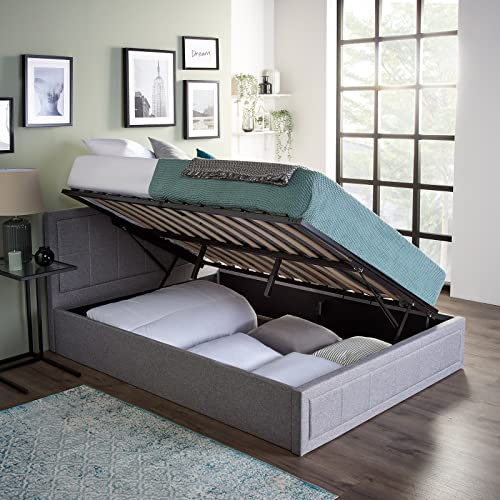 Home Treats Side Lifting Upholstered Bed | Grey Fabric Ottoman Bed Frame With Under Bed Storage (Single, No Mattress)...