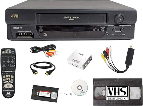 JVC VCR VHS Transfer w/Remote, USB Adapter, HDMI Converter (Renewed)