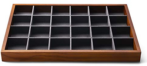 Oirlv Wooden 24 Compartments Jewellery Tray Dark Grey Microfiber Lining | Suitable For Storing And Displaying Small Accessories Such As Rings, Earrings, Necklaces And Brooches