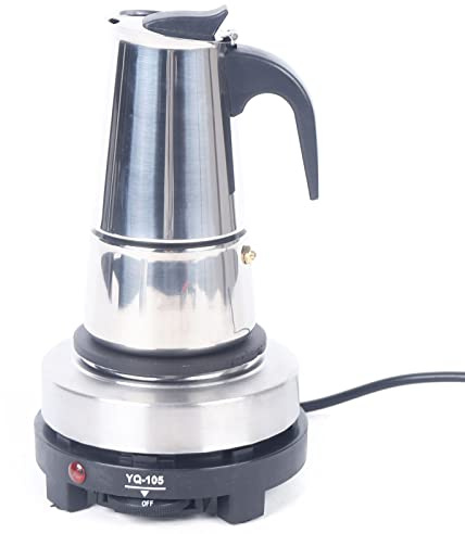 SanBouSi Espressokocher Elektrisch Kaffeekocher Mokkakanne aus Edelstahl, Kaffekannen Espresso Kocher mit Elektroherd 200-300 ml (4 Tassen, 200 ml)