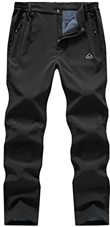 BASUDAM Men's Utility Work Pants Snow Waterproof Softshell Winter Fleece Lined Insulated Outdoor Mountain Black 32