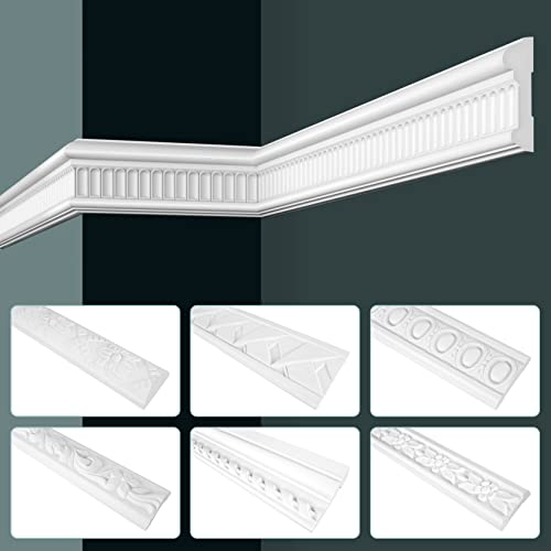 GRAND DECOR Stuckleisten Wand flach Barock Stil, PU Hartschaum weiß - 2m Wandleisten gemustert Zierleisten Flachprofile Polyurethan (2 Meter CR924)