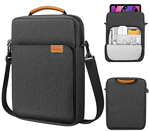 MoKo 12.9-13 Inch Tablet Sleeve Bag, Fits with 13 inch iPad Air M3 2025, iPad Pro 13 M4/Air M2 2024, Pro 12.9, Galaxy Tab S8+/S9+ 12.4, Handle Carrying Case with Shoulder Strap, Black &Gray