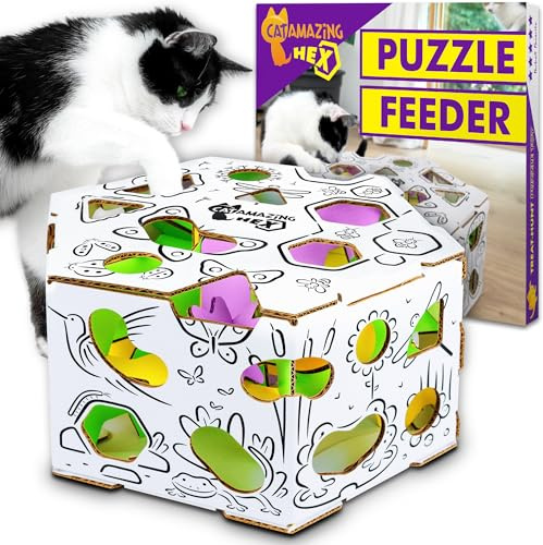 Cat Amazing HEX – Interactive Cat Treat Puzzle Box & Puzzle Feeder – Treat Maze Box for Indoor Cats – Enrichment Food Dispenser Toy!