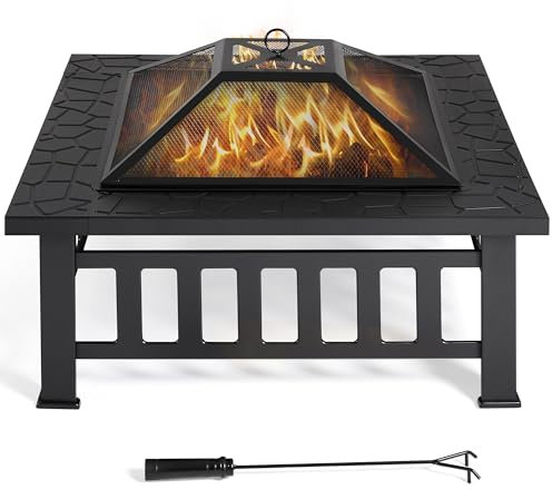 Yaheetech 86 cm Brasero Exterior para Jardín y Terraza 3 en 1 Metal Fire Pit para Terraza Estufa al Aire Libre 86 x 86x 54 cm Negro