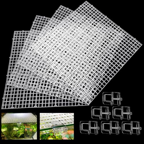 Weramics 4 Aquarium lid Hood Fish Tank top Cover Terrarium lid Plastic Grid Panel Egg Crate Grate 6 Aquarium Glass Cover Board Clip