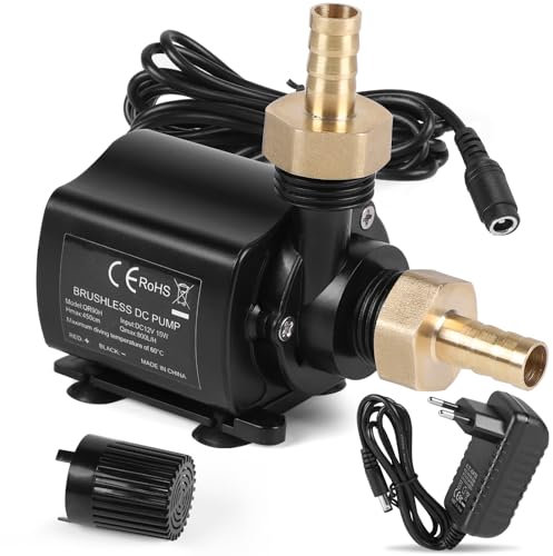 SWAWIS 12V Wasserpumpe mit Drehzahlregelung, Schwarz, Edelstahl, Submersible, Modern, Teichpumpe, Aquarium Pumpe, Klein, 800L/H, 4,5M