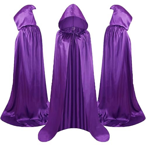Cape à capuche pleine longueur en velours pour adulte UK Halloween Noël Maxi Cape Cosplay Vampire Party Mascarade Cape Costume, violet, XL
