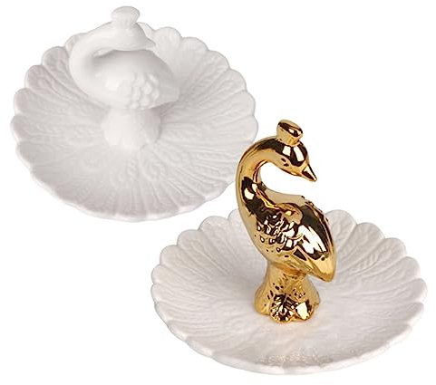 COLLBATH Plateau à Bijoux Porcelaine Organisateur De Rangement Pour Colliers Boucles Oreilles Bagues Et Clés Plateau Blanc Avec Motif Doré