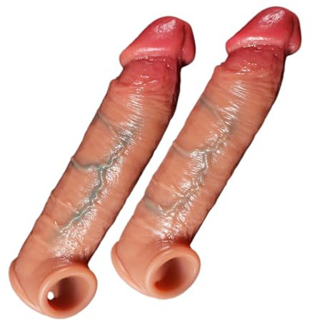 HXLXW Cock Sleeve Penishülle für Penisverlängerung und Ausdauerverlängerung – Realistische Penis Sleeve aus Flüssigsilikon mit Hodenring für Paare(M)