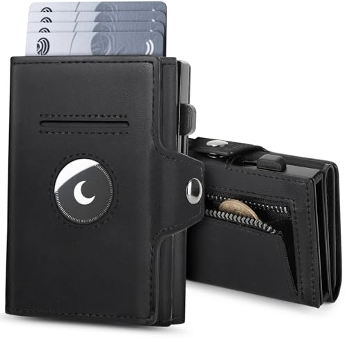 BAIGIO AirTag Carteras para Hombre con Monedero, Tarjetero Hombre con Bloqueo RFID para 8 Tarjetas, Billeteras para Hombres Carteiras Porta Cartoes Homem Smart Wallets for Men con Caja Regalo, Negro