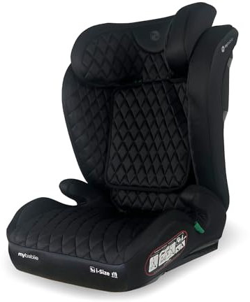 My Babiie Lite Highback Booster Car Seat - 100-150cm (Approx. 4-12 Years, Group 2/3), i-Size R129, Adjustable Child High Back Seat, Padded, 10 Position Headrest - Black Quilted