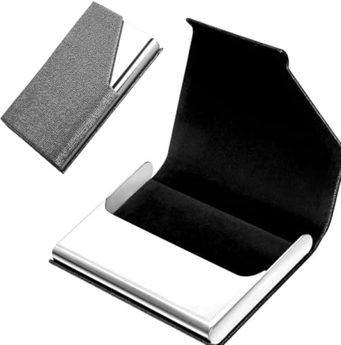 XYTAHDM Porta Tarjetas de Visita, Tarjetero de Metal Portátil, Tarjetero de Funda PU, Tarjetero de Bolsillo Profesional para Hombres y Mujeres, para Tarjetas de Visita y de Crédito (Gris)