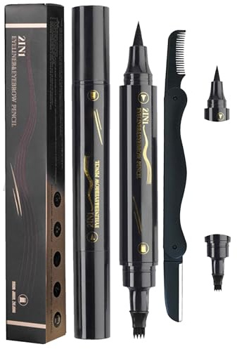 Beard Pencil Filler for Men Black, Waterproof Long-Lasting Dual End 4 Tips Beard Pen Filler with Beard Brush Razor kit, Barba Dye Filler Pen Set for Hairline Moustache Eyebrow Eyeliner Natural Filling