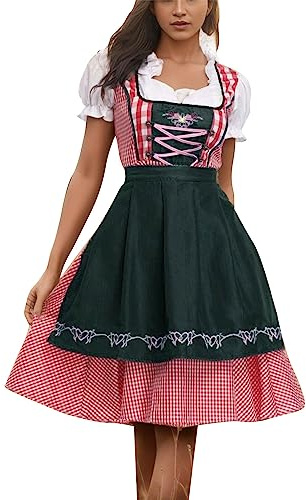 Générique Costume Dirndl Femme Événement - Robe Bavaroise Traditionnelle Style Oktoberfest (Fête de la Bière) - Jupe Évasée, Corsage - Déguisement Festival, Carnaval