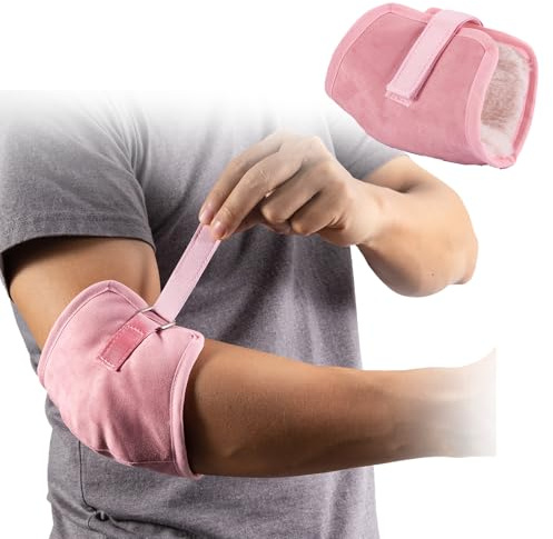 CYMNER Sheepskin Elbow Pads for Pressure Sores,Adjustable Elbow Protector for Bedridden Elderly, Post Surgery & Joint Care, Breathable Medical Elbow Pads Used to relieve stress (1, Pink)