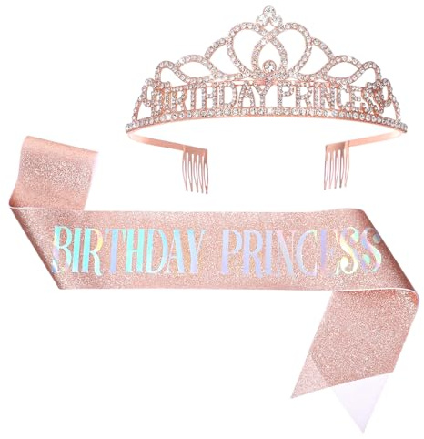 Födelsedagskrona och skärp för kvinnor, födelsedag kristall prinsessa krona, roséguld födelsedagskrona, elegant födelsedag krona för födelsedagsdekorationer