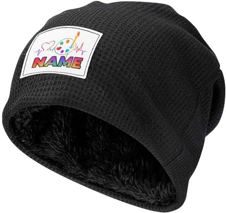 Custom Artist Painter Beanie Hat Personalized with Name Fleece Lined Winter Skull Cap for Men Women Warm Knit Art Palette Gift
