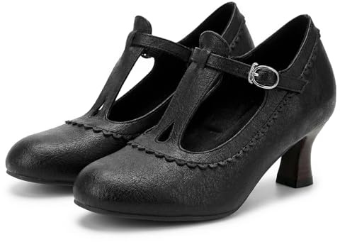 Women's Sweet Brogue Shoes Bow Stacked Cone Heels Mary Jane Pumps High Top Classic 70' Mediaeval Vintage Costume Retro Character Shoes Black Size 43