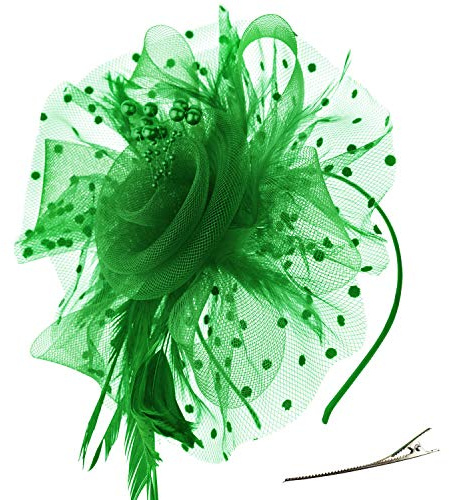 DRESHOW Fascinator Chapeau Plume Mariage Dames Day Bandeau et Clip Cocktail Tea Party Chapeau pour Fille et Femmes