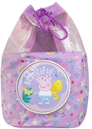 Peppa Pig Swimming Bag Girls Beach Pool Swim Drawstring Backpack Purple