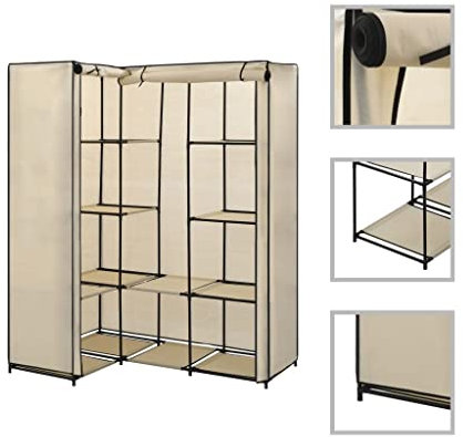 vidaXL Eckkleiderschrank Eck Kleiderschrank Stoffschrank Faltschrank Garderobenschrank Garderobe Schrank Schlafzimmerschrank Schlafzimmer Creme 130x87x169 cm