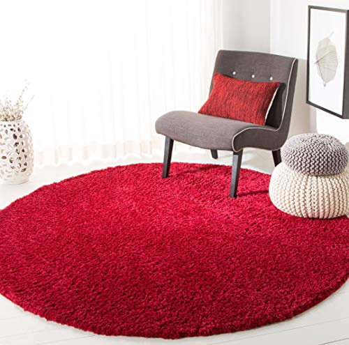 Safavieh Tapis Shag pour Salon, Salle à Manger, Chambre à Coucher - August Shag Collection, Tapis à Poil Court, Rouge, 90 x 90 cm