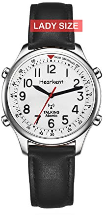Hearkent Atomic British English Talking Watch for Blind or Visually impaired or Low Vision People Man and Woman Size (Silver Black, Woman)
