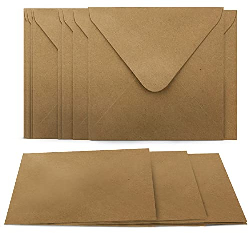 20 buste + biglietti pieghevoli quadrati – Set di biglietti in carta kraft personalizzabili – Biglietti pieghevoli vuoti 220 g/m² 13,5 x 13,5 cm – buste naturali 90 g/m² 14 x 14 cm
