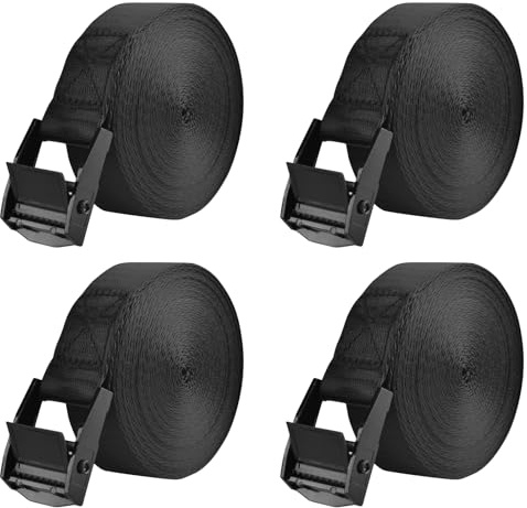 TRIWONDER spännrem, 25 mm bred, lastkapacitet 200 kg, justerbara spännremmar, rostfria fästremmar för cykel, motorcykel, bagagepaket, camping (01 # svart – 4 stycken, 5 m)