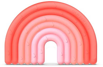 SUAVINEX Mordedor de Silicona para Bebés +0 Meses. Anillo de Dentición Flexible y Ligero. Diseño Arcoiris. Color Rosa, 401434
